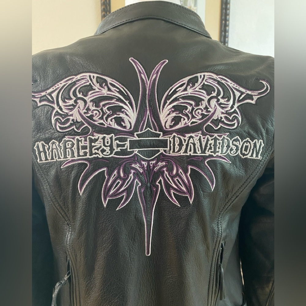Harley-Davidson Purple Steel Heart Leather Jacket Hoodie 3in1, BLK,Women Size S - Picture 10 of 16